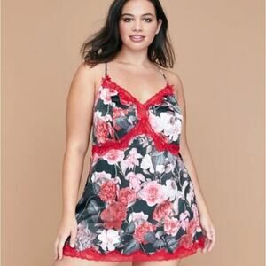 Cacique Floral Lace Trim Chemise Babydoll 26/28 Plus Size Lingerie Sleepwear